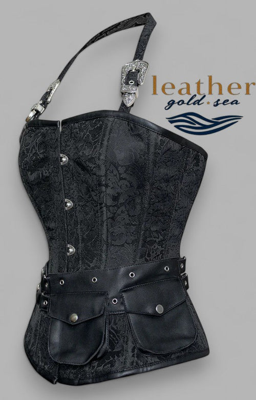 Andrews Black Corset with Strap and Faux Leather Pouch