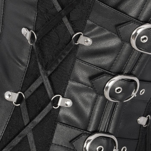 Black Leather Overbust Corset with silver studs – Handcrafted & Steel Boned