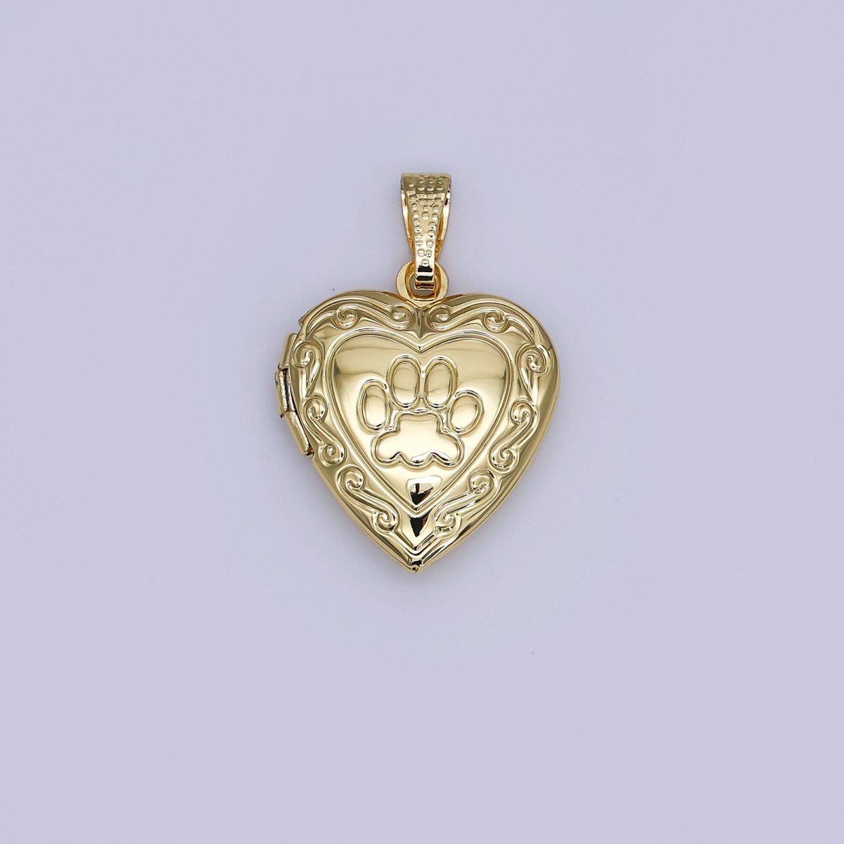 24K Gold Filled Dog Paw Engraved Heart Locket for Pet Photo Charm | AH488