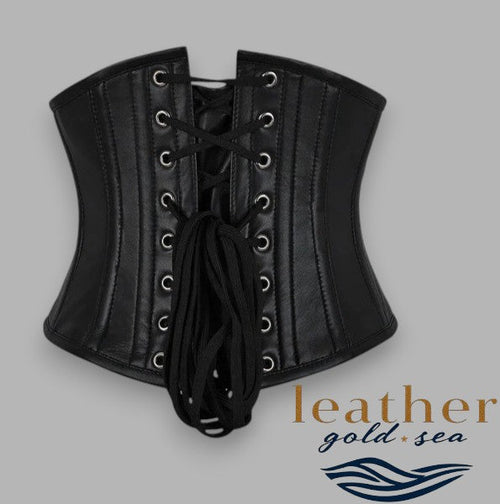 Black Leather Underbust Corset – Handcrafted Fit