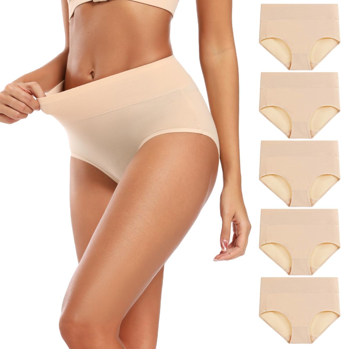 Women's High Waisted Cotton Underwear Full Coverage Panties