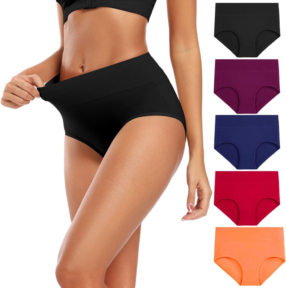 Women's High Waisted Cotton Underwear Full Coverage Panties