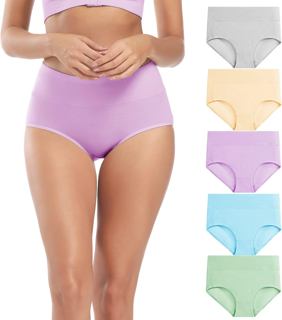 Women's High Waisted Cotton Underwear Full Coverage Panties
