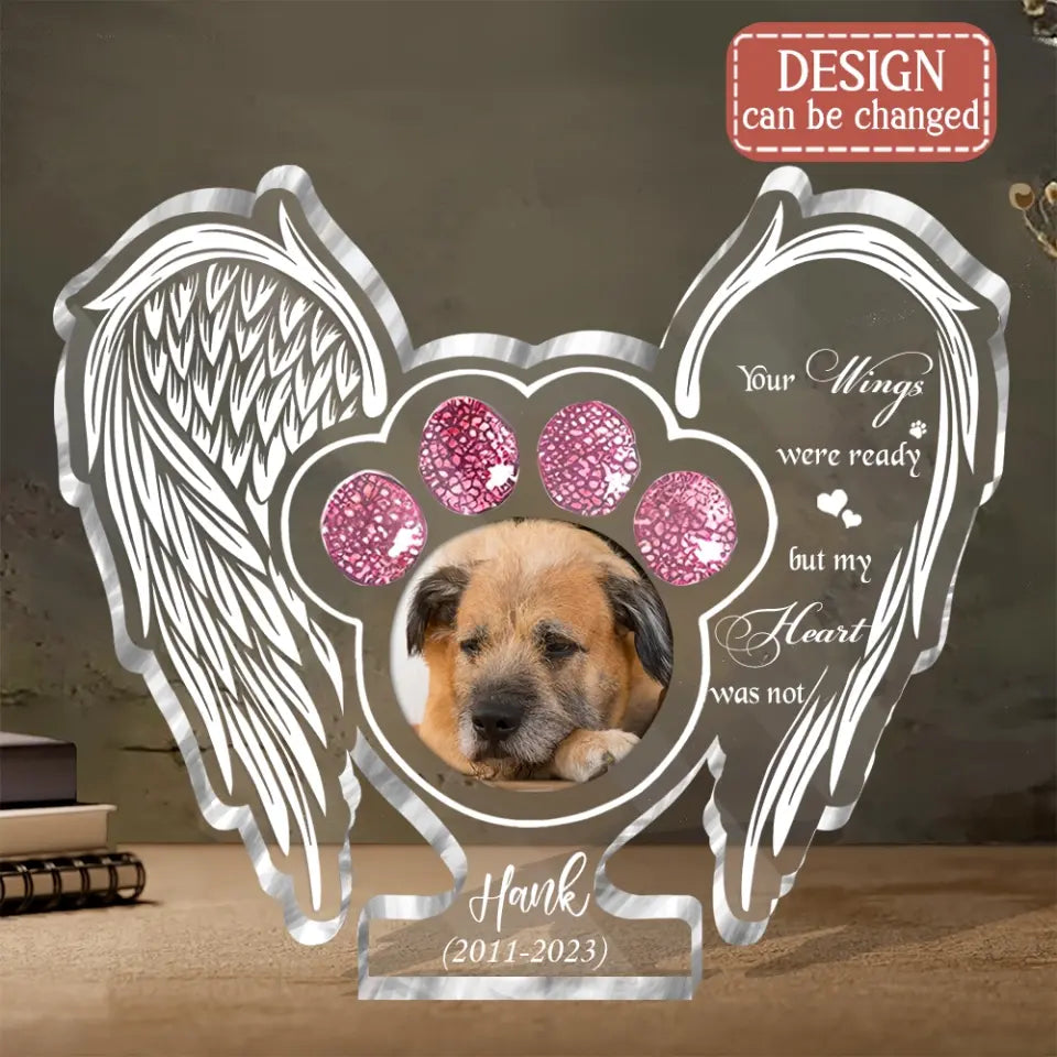 Personalized Memorial Pet Wings Acrylic Plaque - Upload Photo - Memorial Gift Idea For Dog/Cat Lover - The Moment Your Heart Stopped Mine Changed Forever