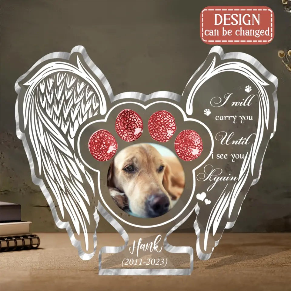 Personalized Memorial Pet Wings Acrylic Plaque - Upload Photo - Memorial Gift Idea For Dog/Cat Lover - The Moment Your Heart Stopped Mine Changed Forever