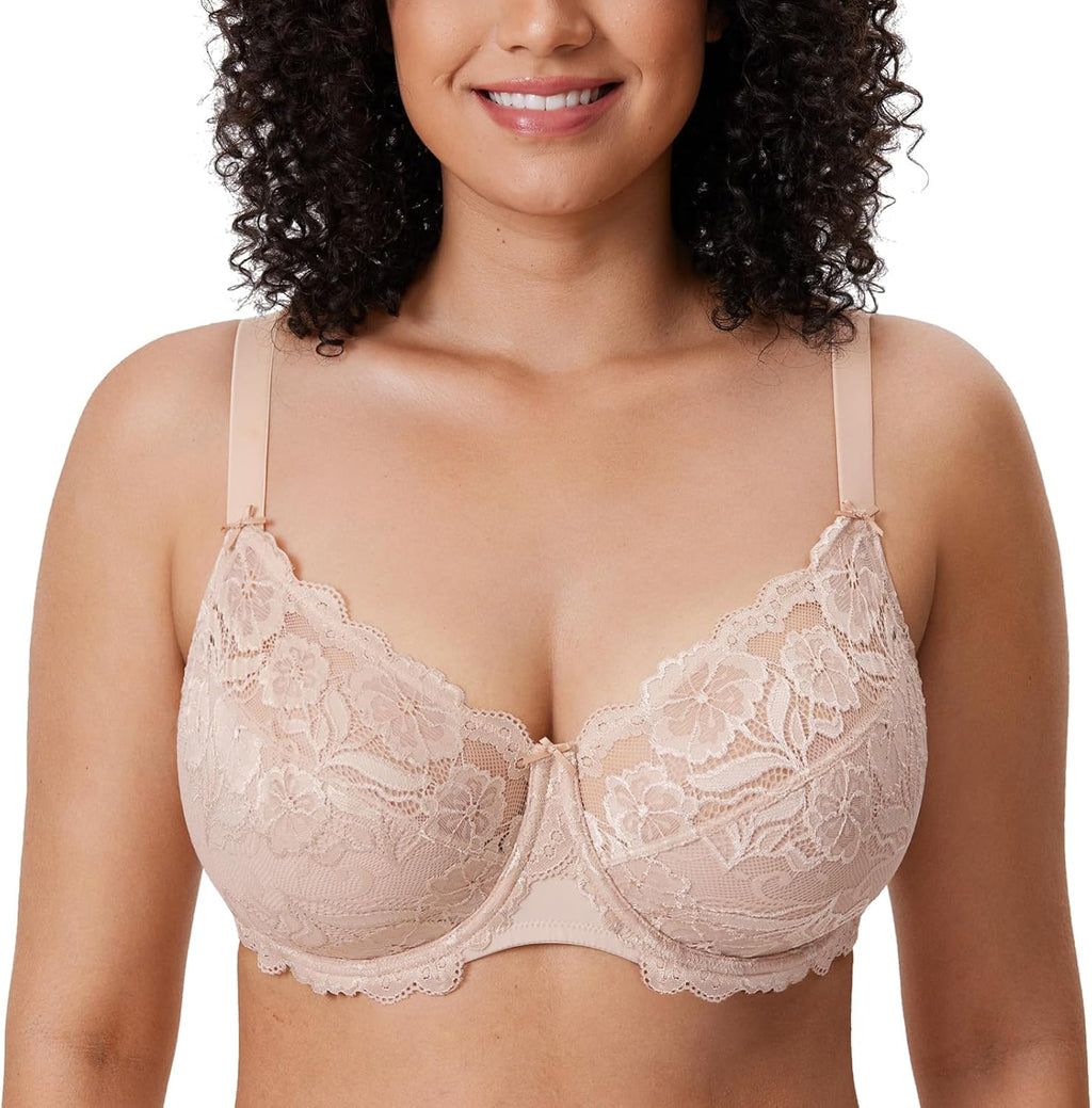 Full Coverage Bra - Lace Underwire Unlined Bra Up to J Cup