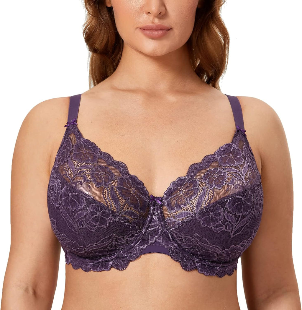 Full Coverage Bra - Lace Underwire Unlined Bra Up to J Cup