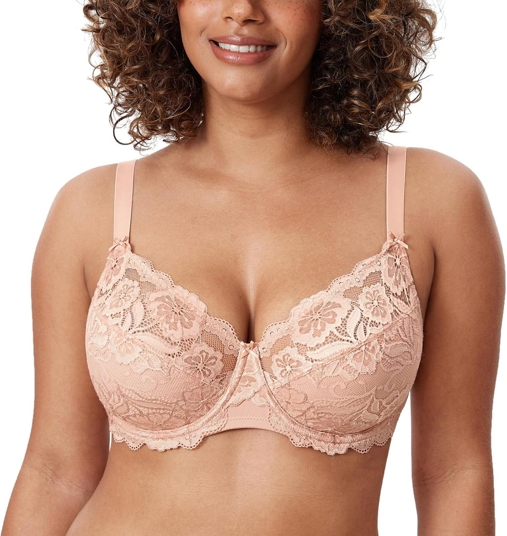 Full Coverage Bra - Lace Underwire Unlined Bra Up to J Cup