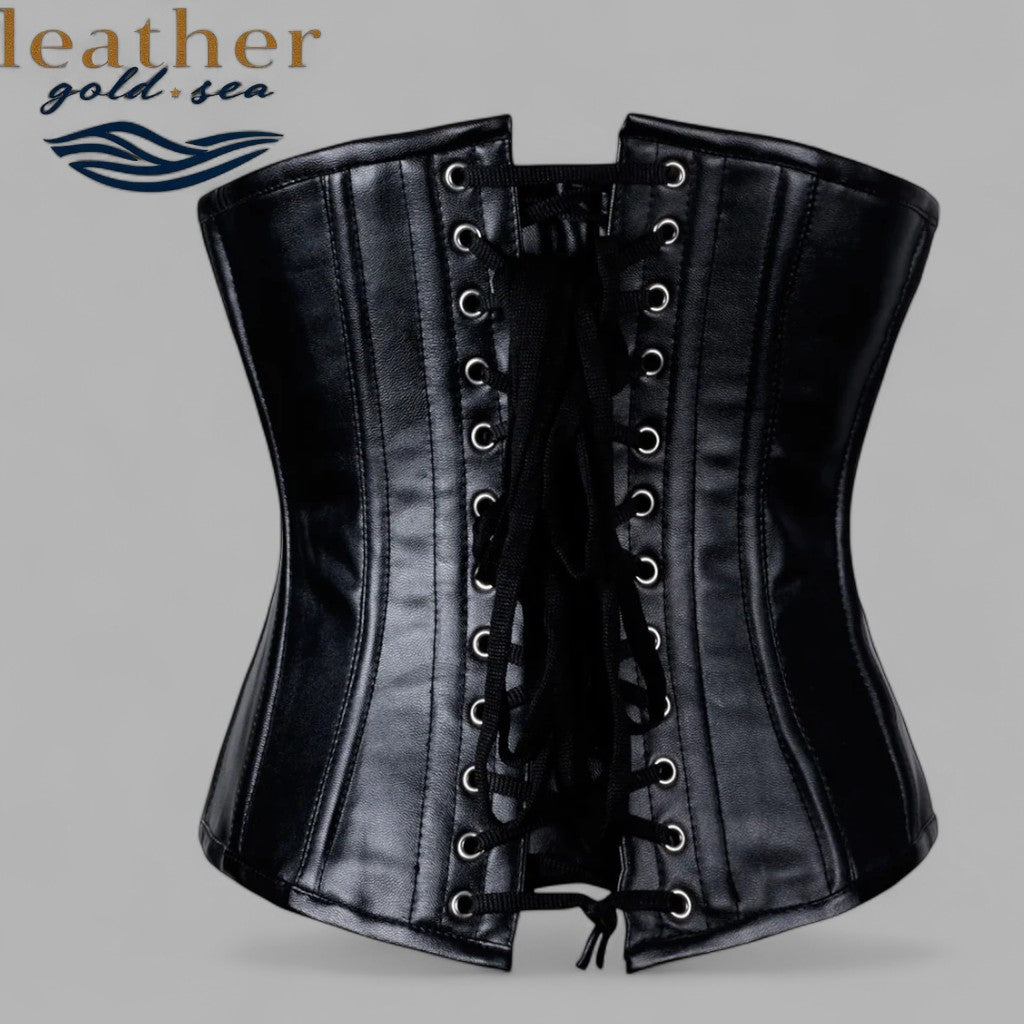 Leather Underbust Corset Black – Handcrafted Genuine Leather