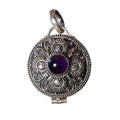 Sterling Silver Amethyst Locket Pendant - Vintage .925 Silver (32mm)