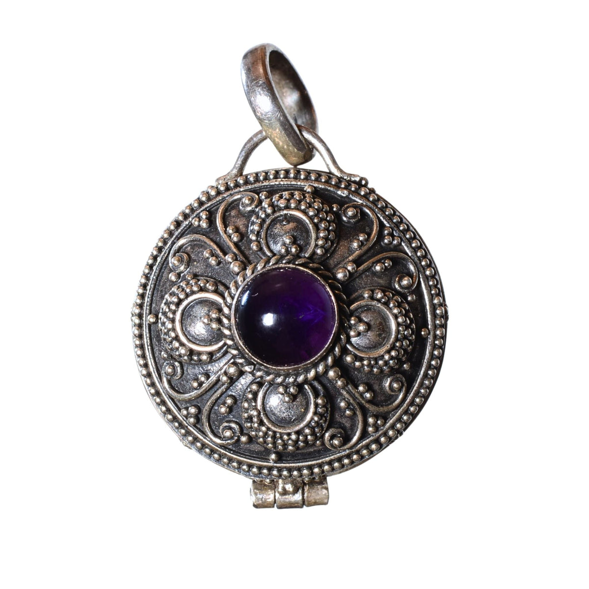 Sterling Silver Amethyst Locket Pendant - Vintage .925 Silver (32mm)