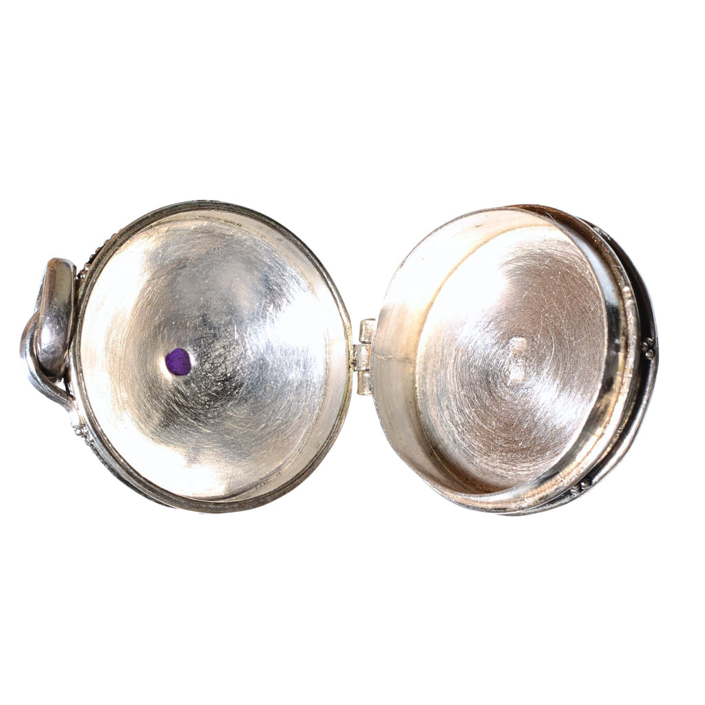 Sterling Silver Amethyst Locket Pendant - Vintage .925 Silver (32mm)