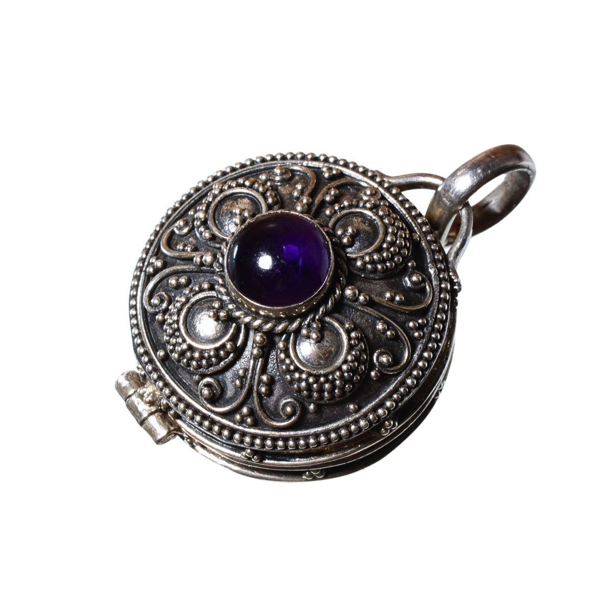 Sterling Silver Amethyst Locket Pendant - Vintage .925 Silver (32mm)