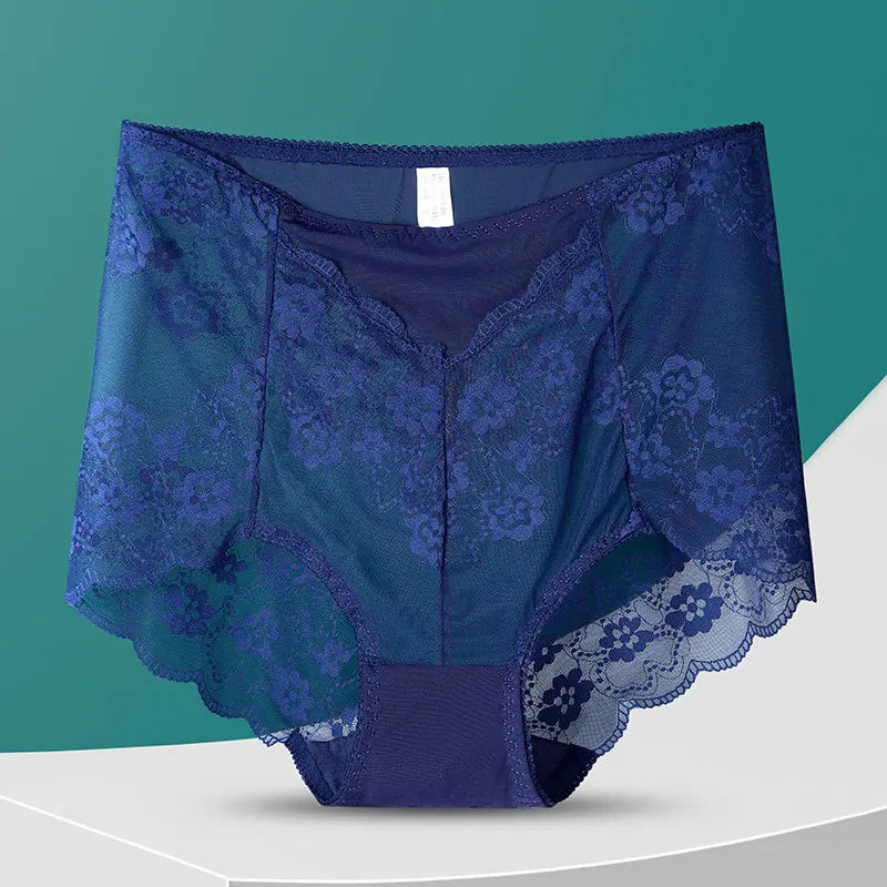 Women High Waist Panties Sexy Lace Mesh Floral Transparent Briefs Fashion Underpants Lingerie Seamless Underwear