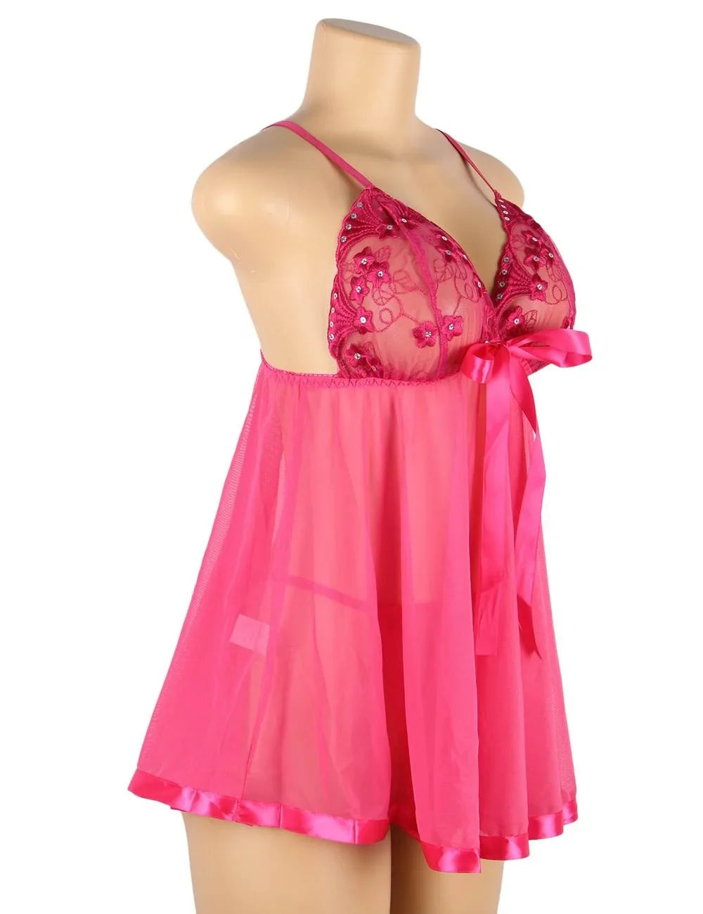 7XL Transparent Sequin Nightgown for Women Mesh Embroidery Sheer Pajamas Sexy Sleepwear Honeymoon Dress