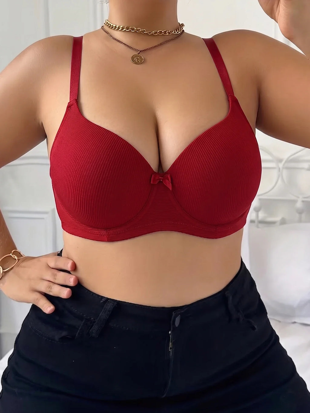 Women's B C D Thin Cup Ribbed Push Up Bra Wide Straps Underwire Side gather Lingerie Comfort Ladies Brassiere
