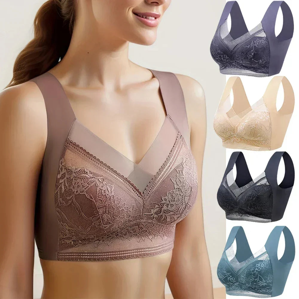 L-6L Women Large Bra Push Up Ice Silk Seamless upper Bralette Lace Wireless Summer Bras Top Lingerie Underwear 15019