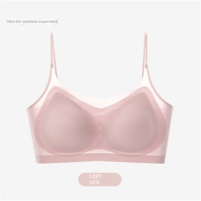 Ultra Thin Ice Silk Seamless Underwear Women Sexy Top Soft Breathable Wireless Solid Lingerie Gathered Padded Bra