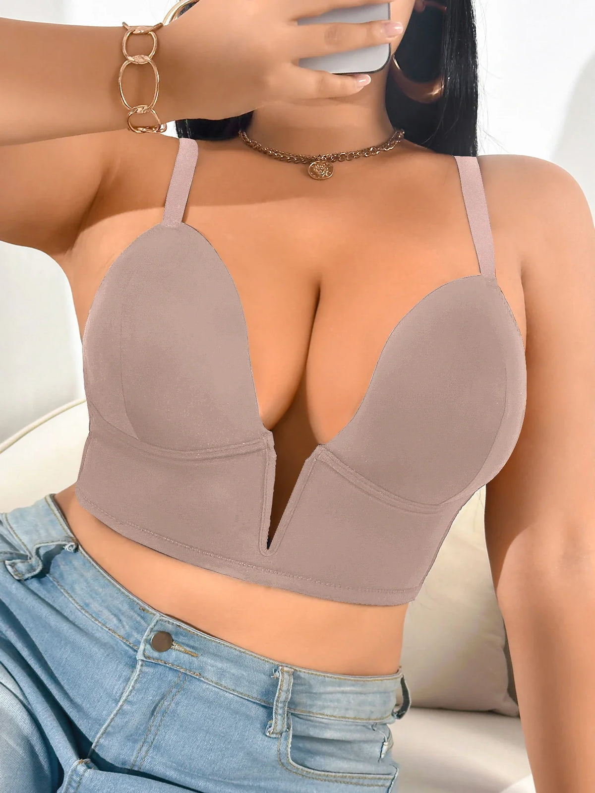1PCS Everyday Women's Bra Deep V Push up Bra Cross Strap Comfortable Thin Cup Underwire Bralette Underwear Shapewear