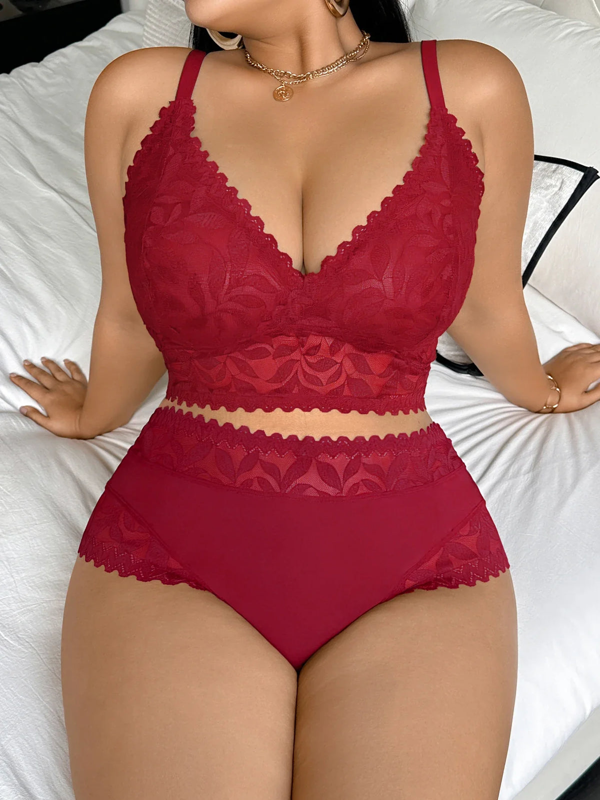 Lace Women's Sexy Lingerie Set Soft Wireless Unlined Bra Mesh Spliced Breathable Panties Floral Lace Bra Set