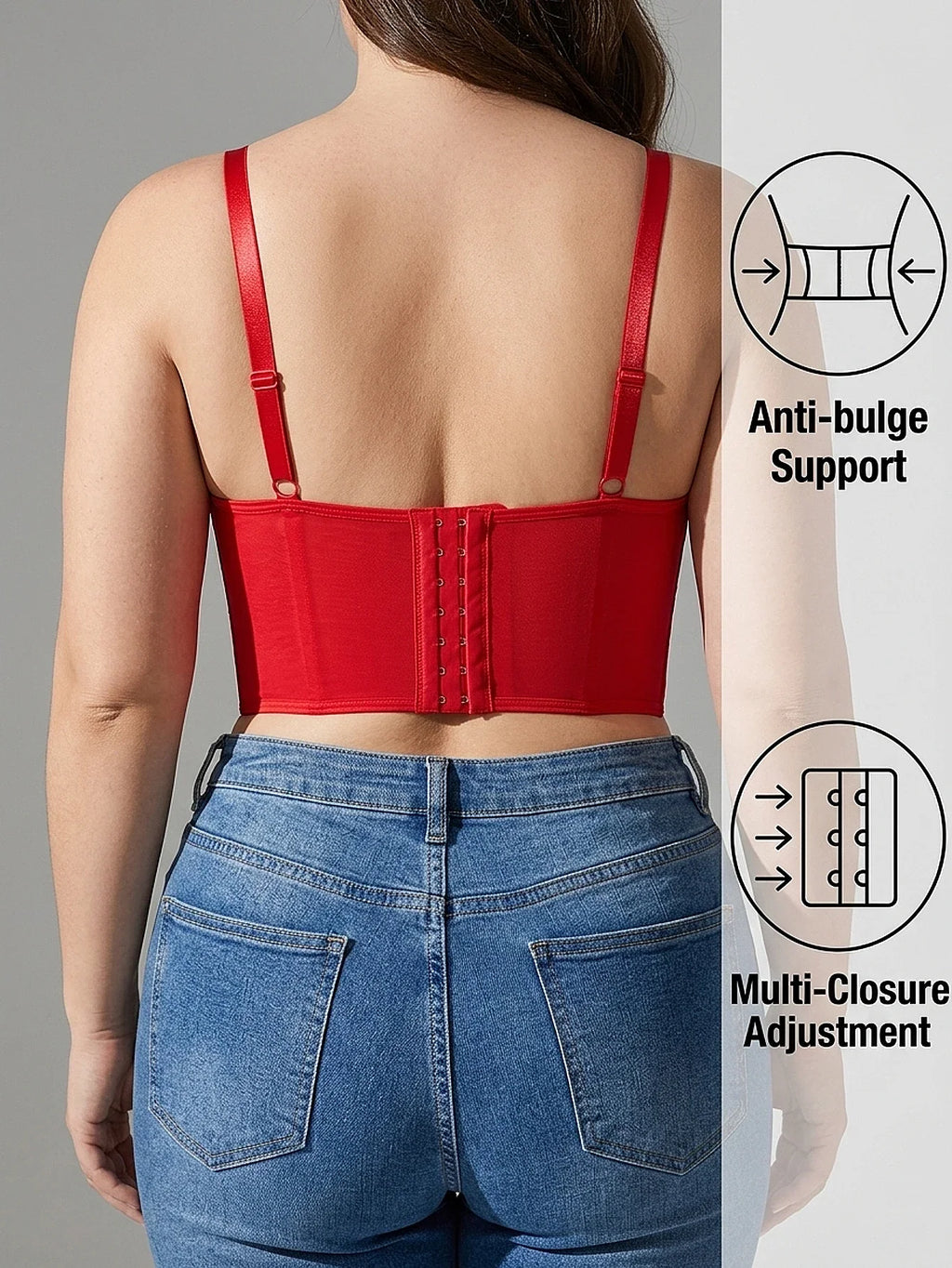 Floral Embroidered Lace Bustier Bra – Push Up, Tummy Control & Non-Slip Corset Top