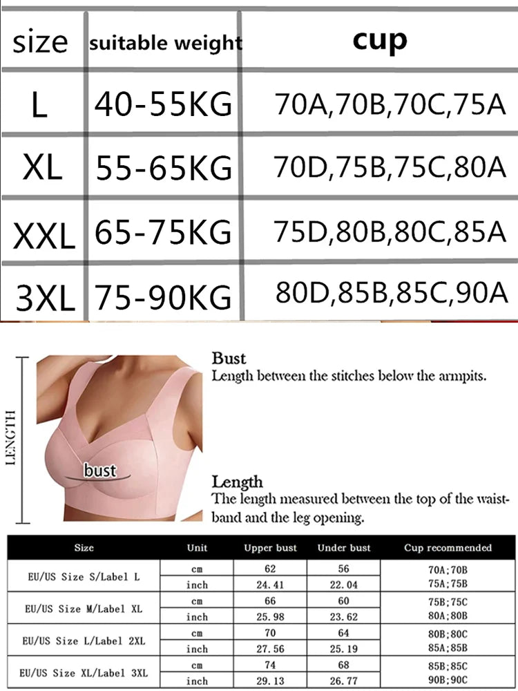1Pc Women Lace Sport Bras Seamless Bra Bralette Backless Lady Brassiere Vest Female Gathers Shock-Proof Wireless L-3XL