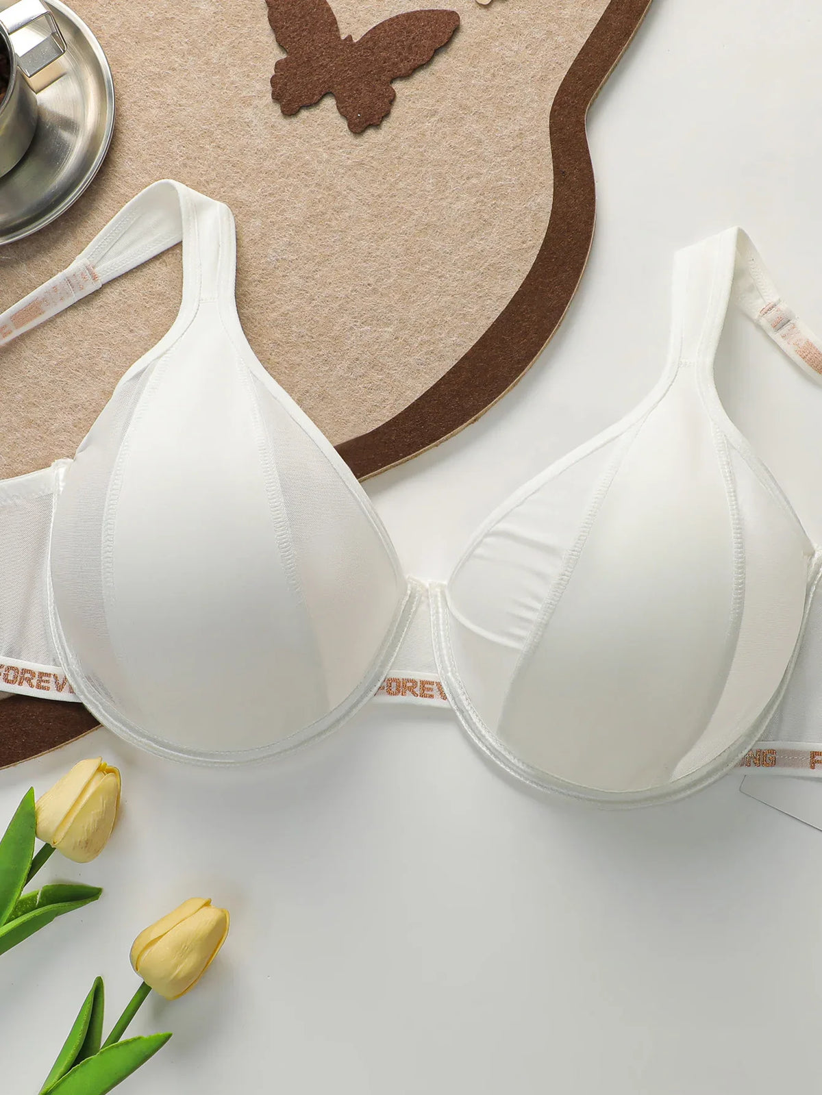 White Underwire Bra Women Full Coverage Push Up bra Letter Print Adjustable Straps Big Cup Supportive Seamless Bra