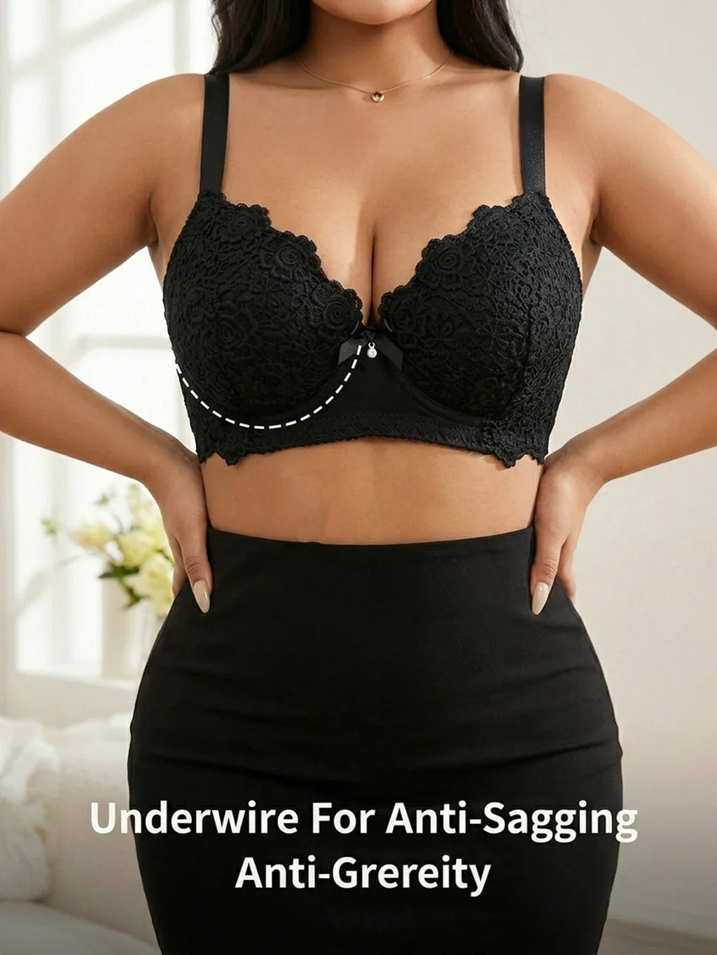 Lace Underwire Push-Up Bra with Wide Adjustable Straps