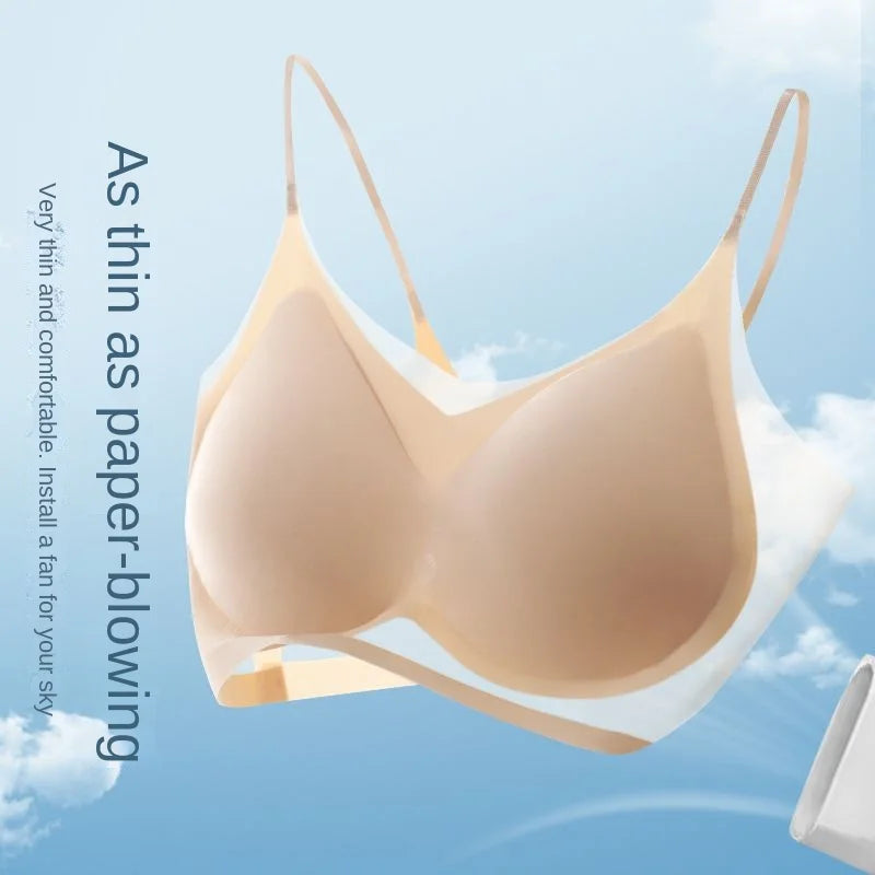 Ultra Thin Ice Silk Seamless Underwear Women Sexy Top Soft Breathable Wireless Solid Lingerie Gathered Padded Bra