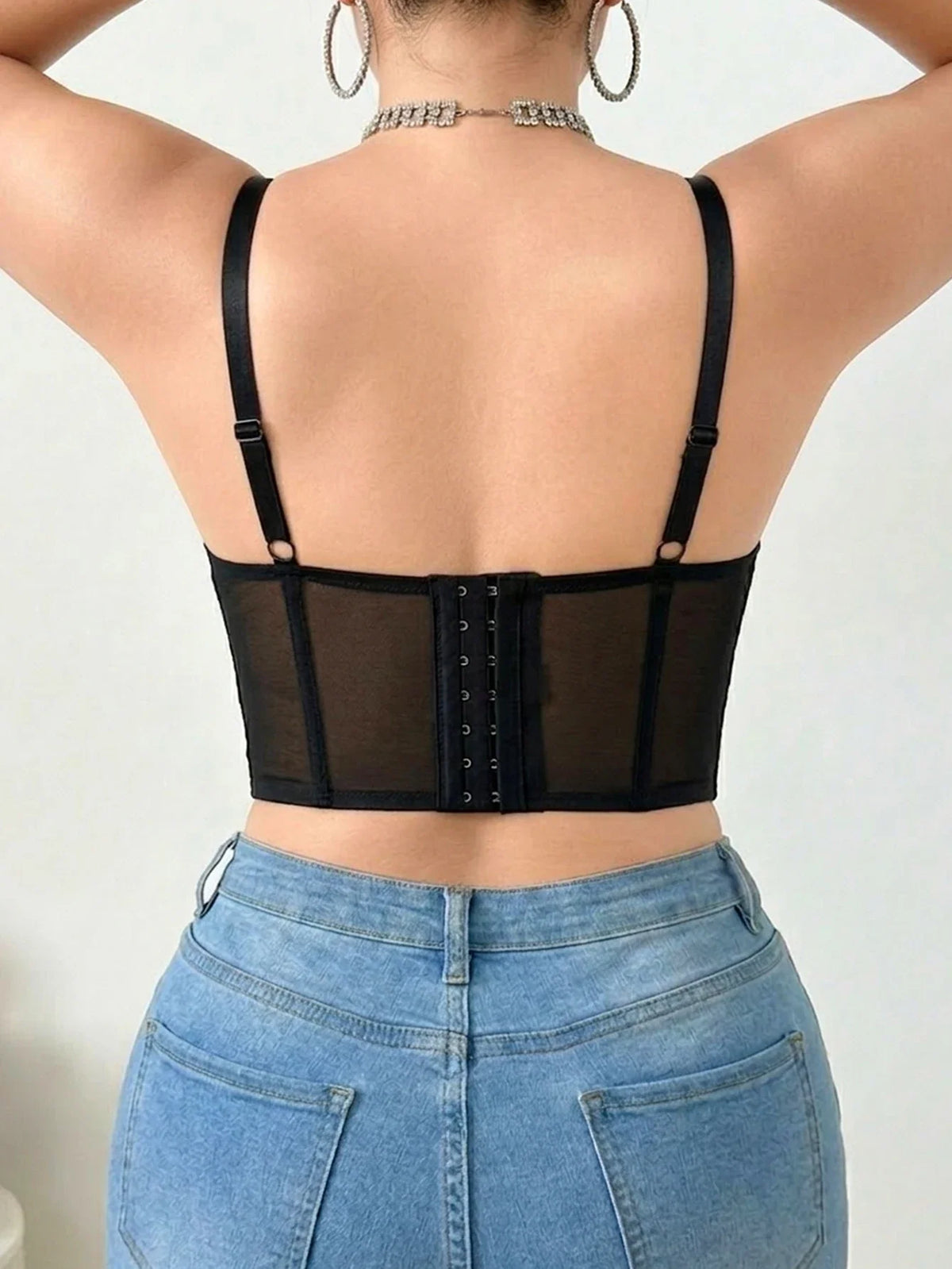 Floral Embroidered Lace Bustier Bra – Push Up, Tummy Control & Non-Slip Corset Top