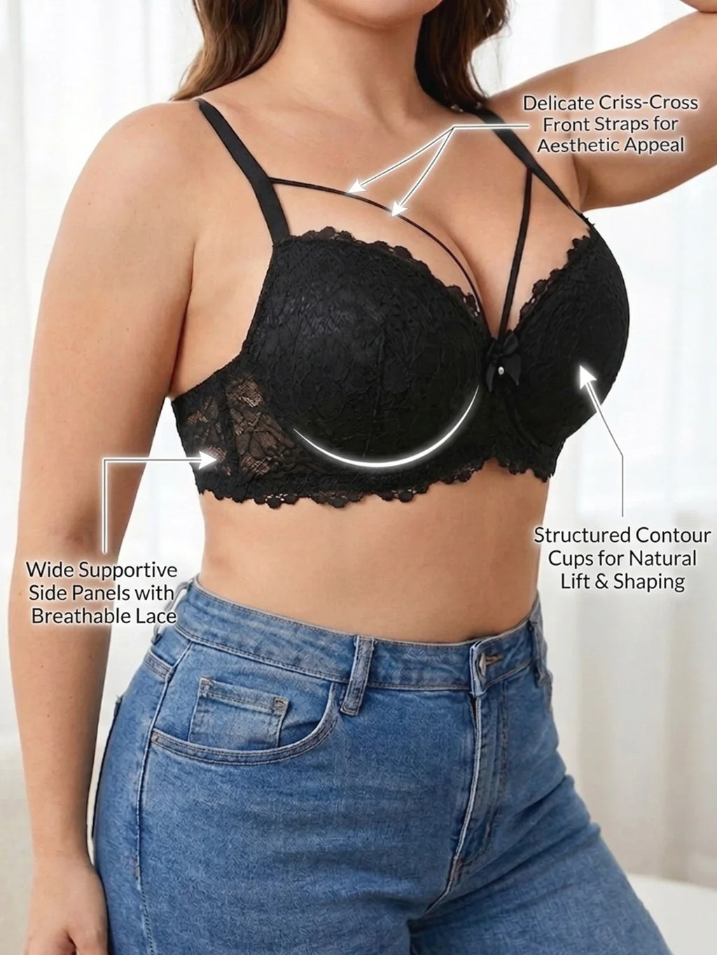 Lace Women's Bra Thin Cup Push-up Bra Underwire Side Support Wide Strap Comfortable Bra Women