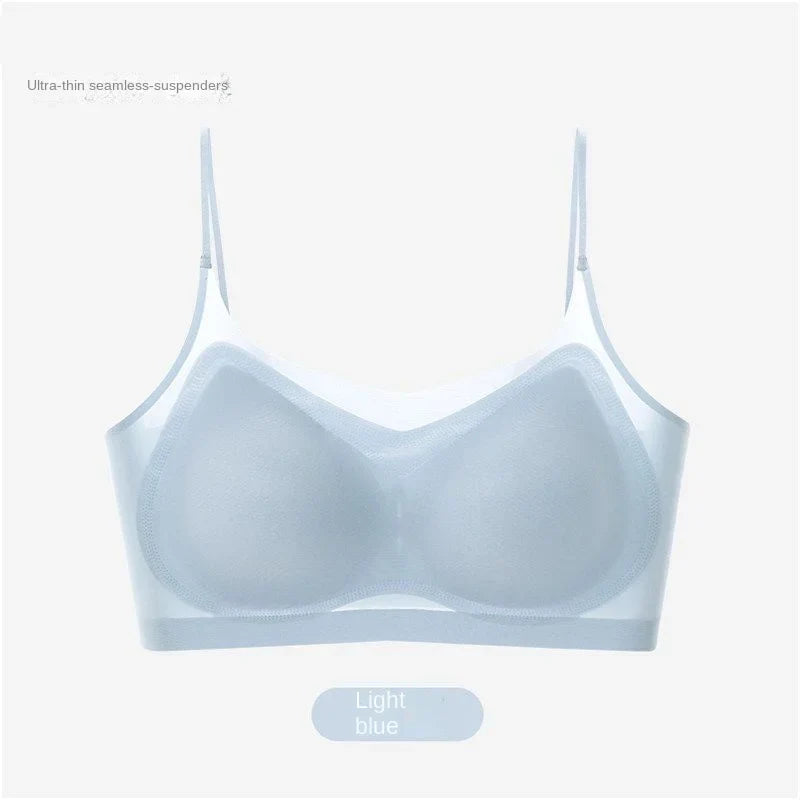 Ultra Thin Ice Silk Seamless Underwear Women Sexy Top Soft Breathable Wireless Solid Lingerie Gathered Padded Bra