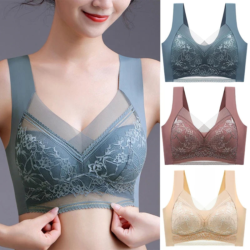 FallSweet Seamless Ice Silk Push Up Bra for Women Wireless Lace Bralette Brassiere Summer Comfort Underwear Lingerie