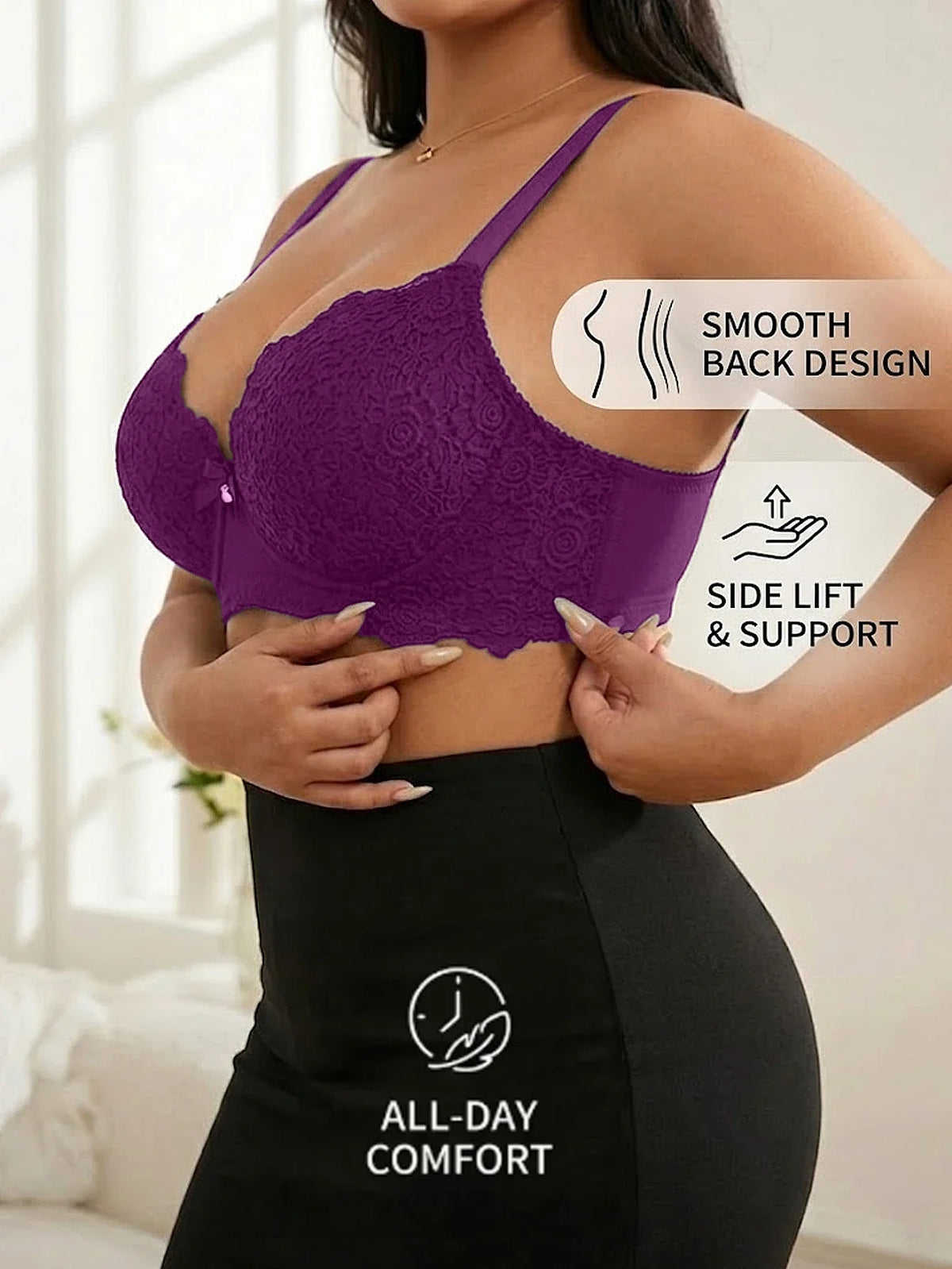 Lace Underwire Push-Up Bra with Wide Adjustable Straps