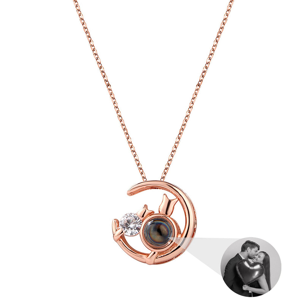 Moon Cat with customizable photos Projection Necklace  Pendant Jewelry