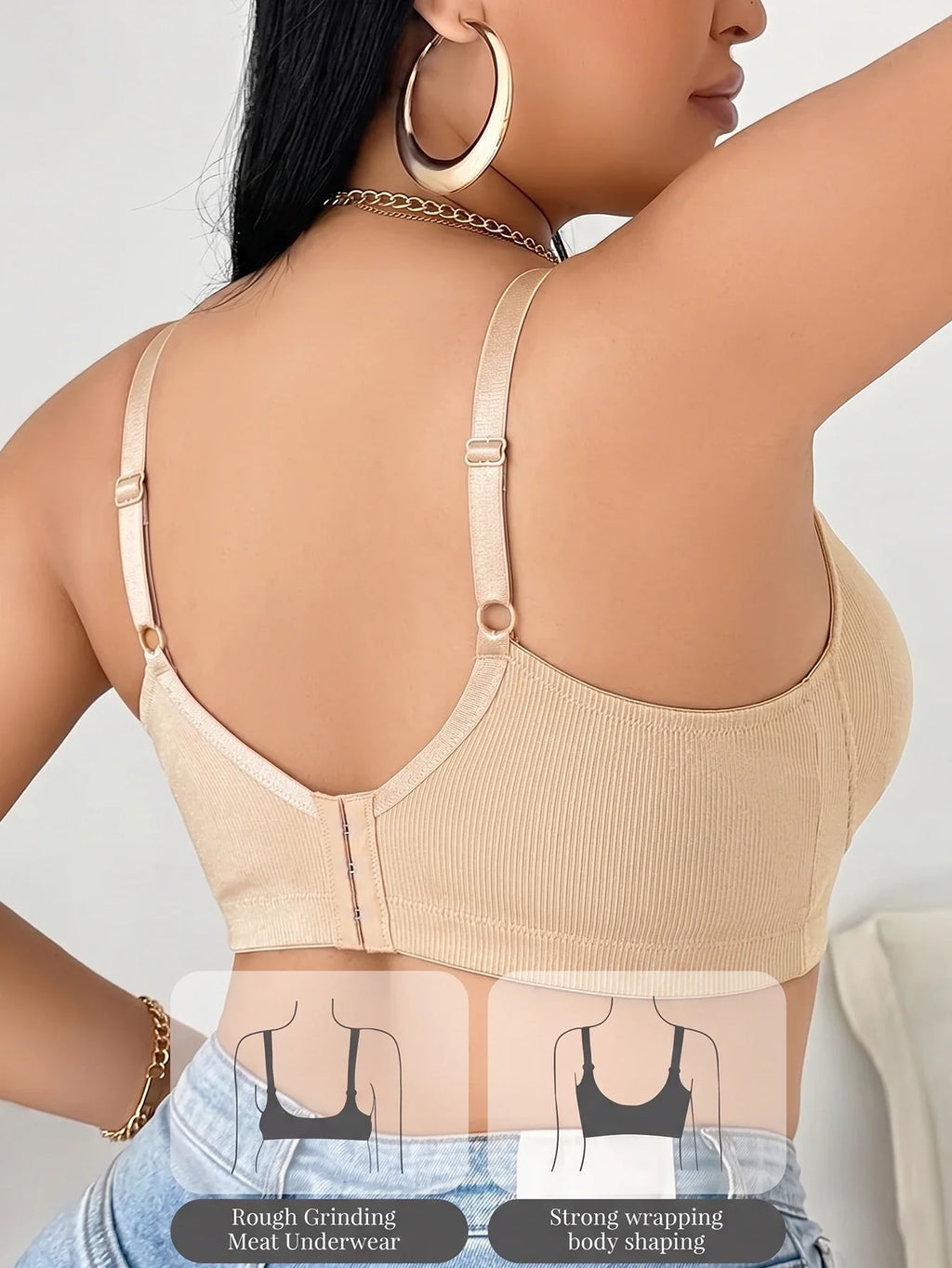 Women's B C D Thin Cup Ribbed Push Up Bra Wide Straps Underwire Side gather Lingerie Comfort Ladies Brassiere