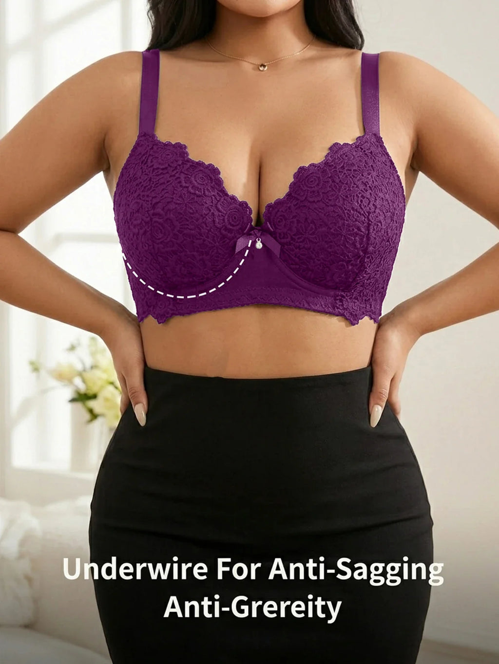 Lace Underwire Push-Up Bra with Wide Adjustable Straps