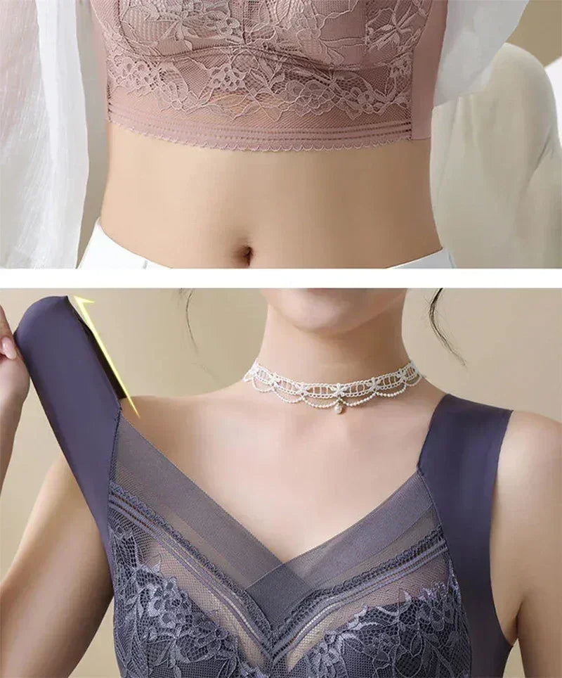 L-6L Women Large Bra Push Up Ice Silk Seamless upper Bralette Lace Wireless Summer Bras Top Lingerie Underwear 15019
