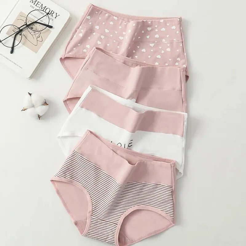 4Pcs Women's Panties High Waist Underwear Fashion Print Girls Briefs Breathable Cotton Panty M-5XL Female Lingerie