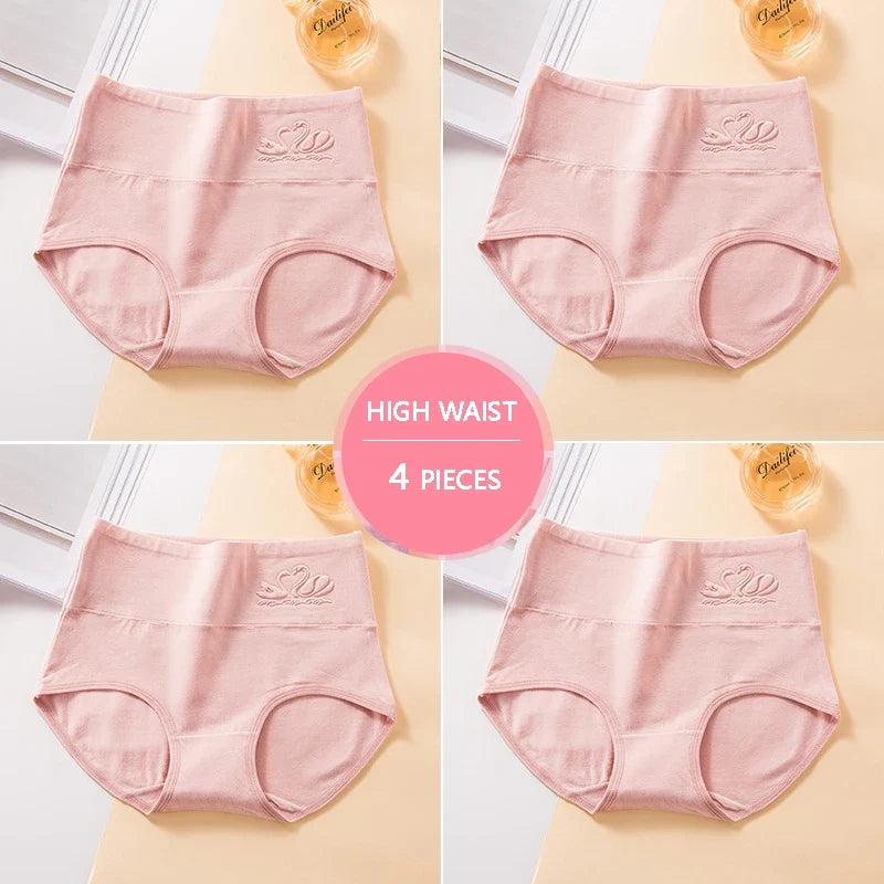M-5XL 4Pcs/Set High Waist Cotton Panties Women Body Shaper Underwear Soft Print Girls Briefs Slimming Female Lingerie
