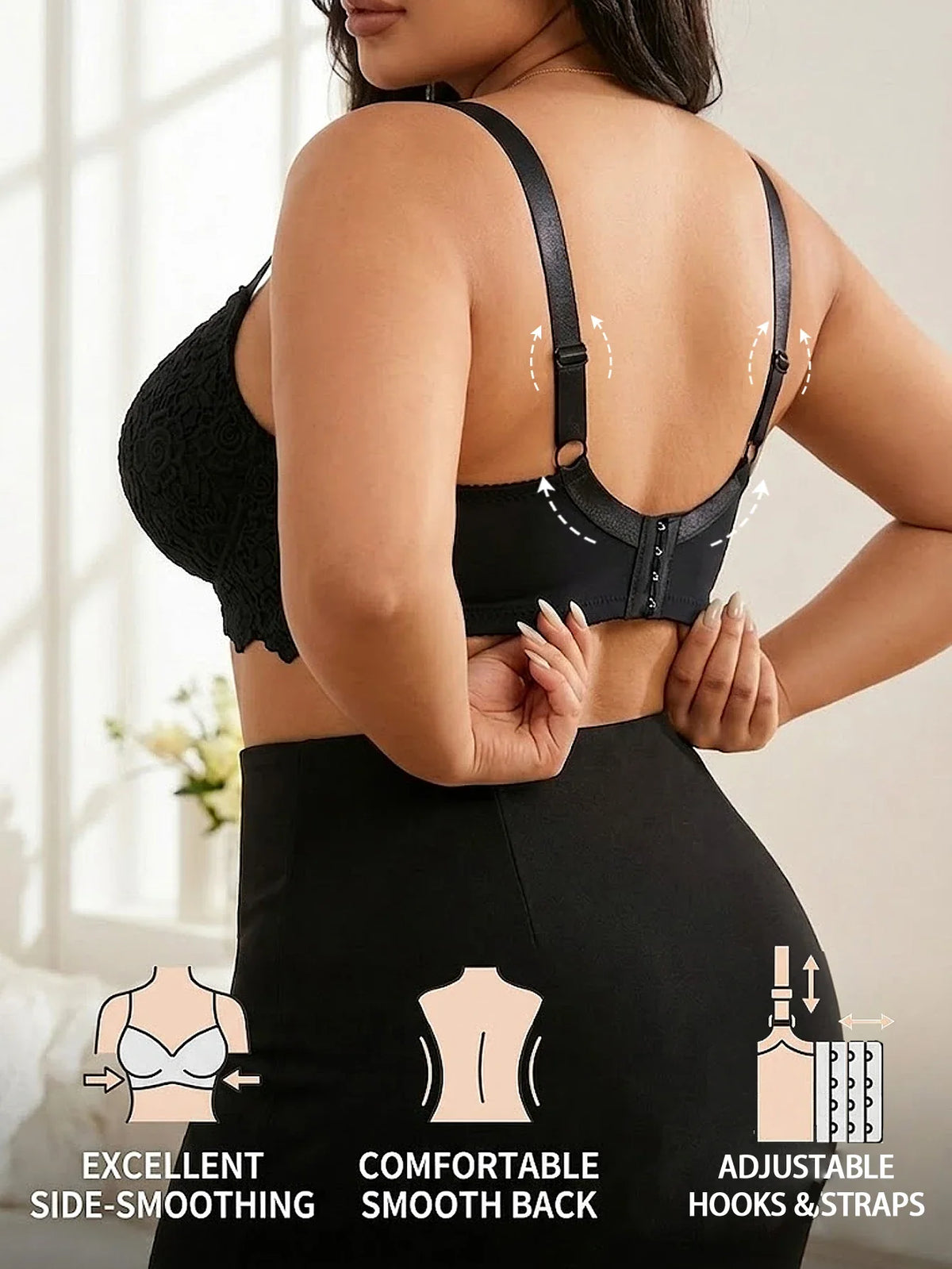 Lace Underwire Push-Up Bra with Wide Adjustable Straps
