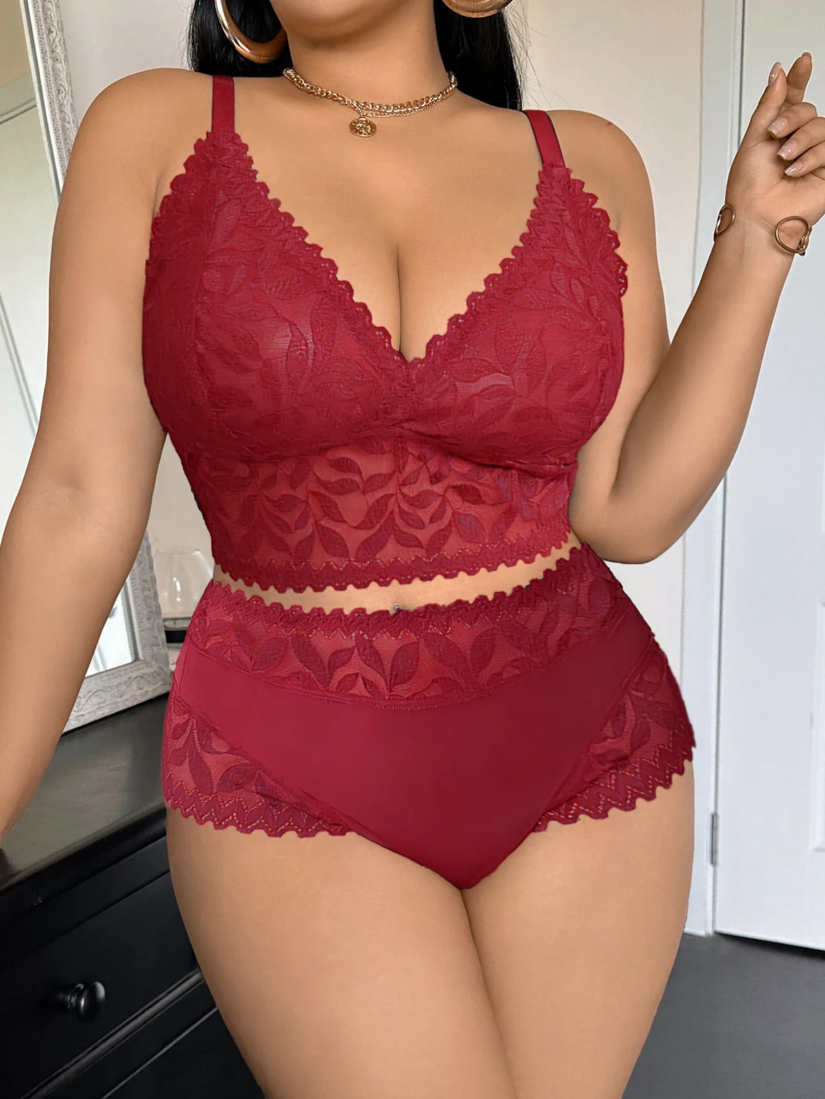 Lace Women's Sexy Lingerie Set Soft Wireless Unlined Bra Mesh Spliced Breathable Panties Floral Lace Bra Set