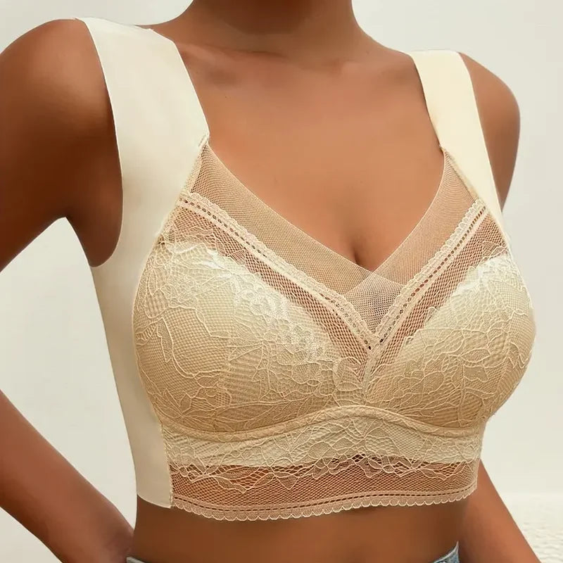 L-5XL Contrast Lace Wireless Bras For Womens Lingerie Top Female Lace Bra Underwire Brassiere Perspective Sexy Bras