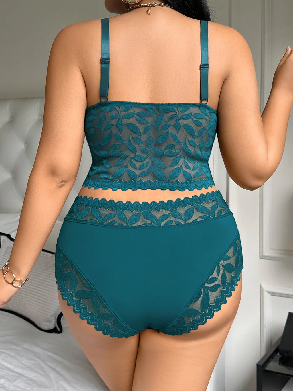 Lace Women's Sexy Lingerie Set Soft Wireless Unlined Bra Mesh Spliced Breathable Panties Floral Lace Bra Set