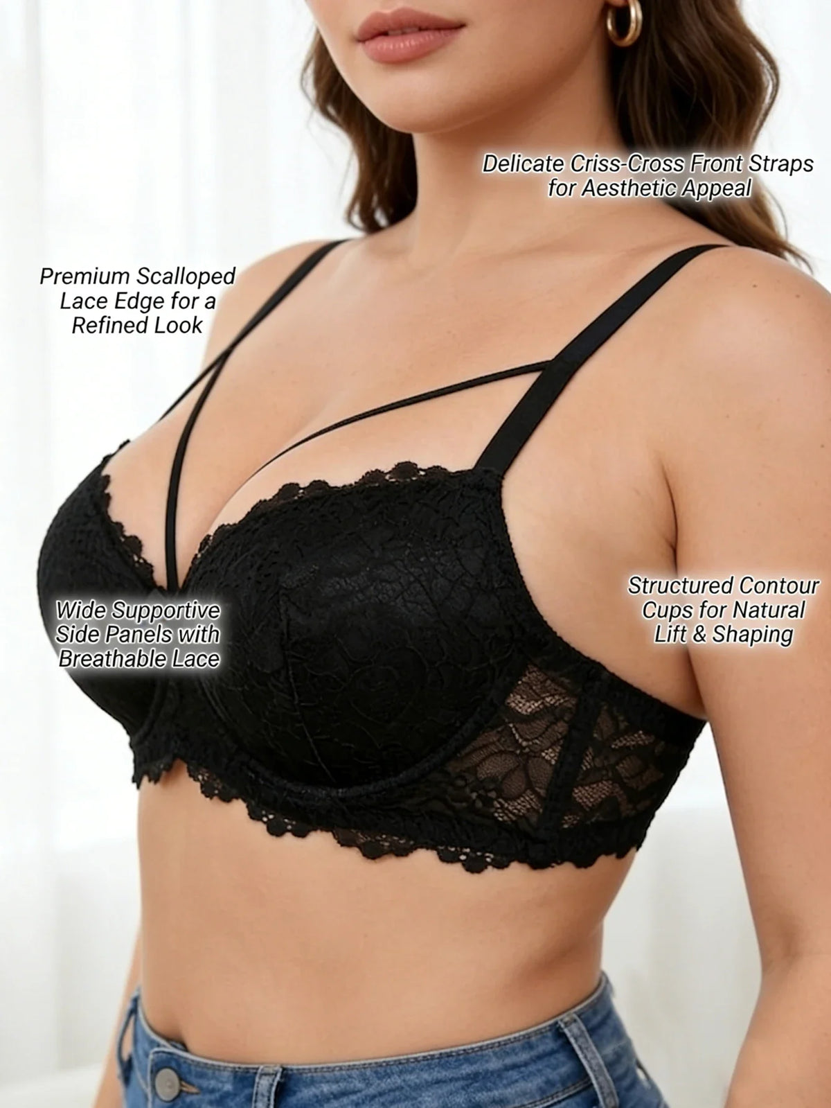 Lace Women's Bra Thin Cup Push-up Bra Underwire Side Support Wide Strap Comfortable Bra Women