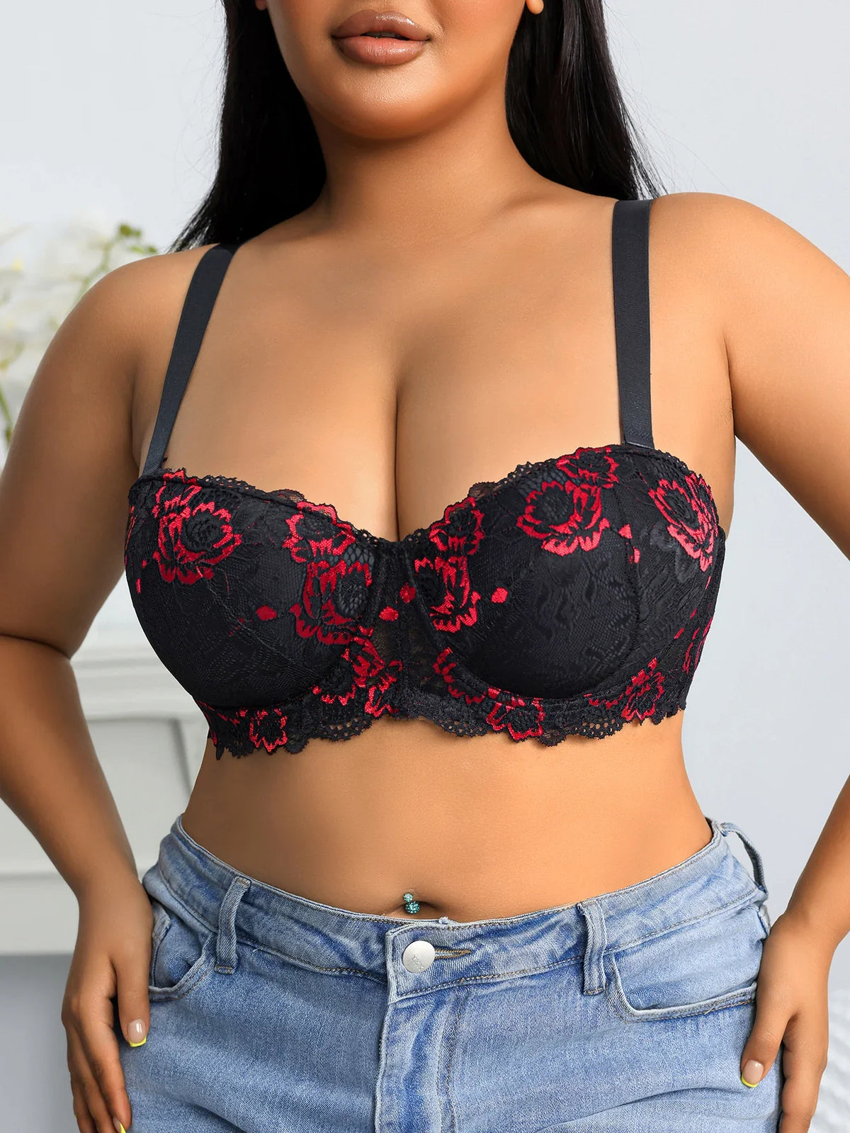 Floral Women Bra Lace & Embroidery Push up Bra Comfort Thin Cup Underwire Support Lingerie Bra