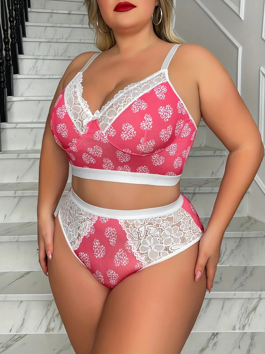 New Arrival Ditsy Print Lingerie Set Sexy Minimizer Bra Cami Side Support Thin