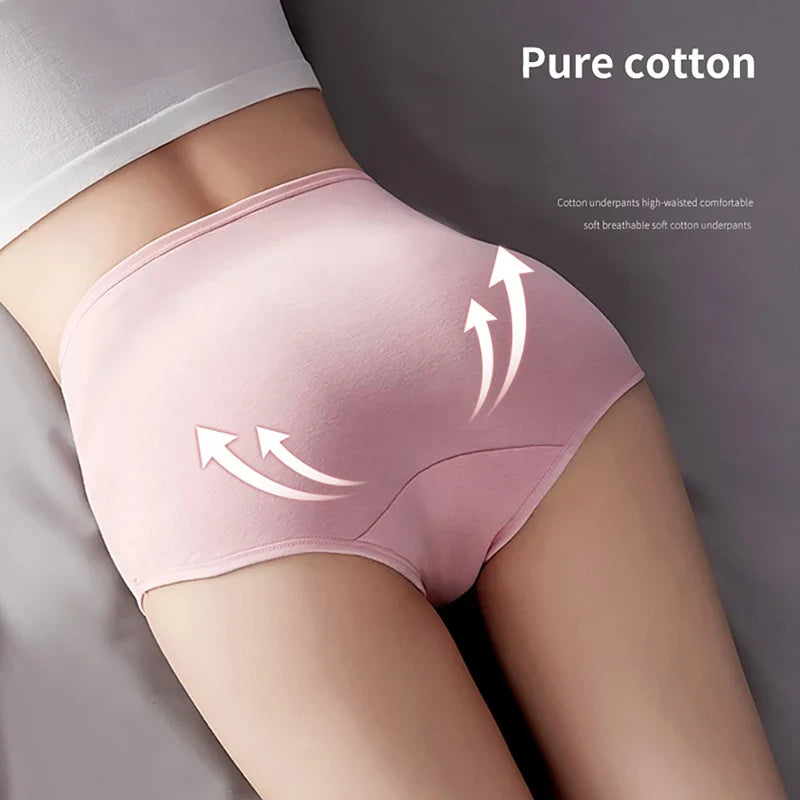 M-5XL 4Pcs/Set High Waist Cotton Panties Women Body Shaper Underwear Soft Print Girls Briefs Slimming Female Lingerie