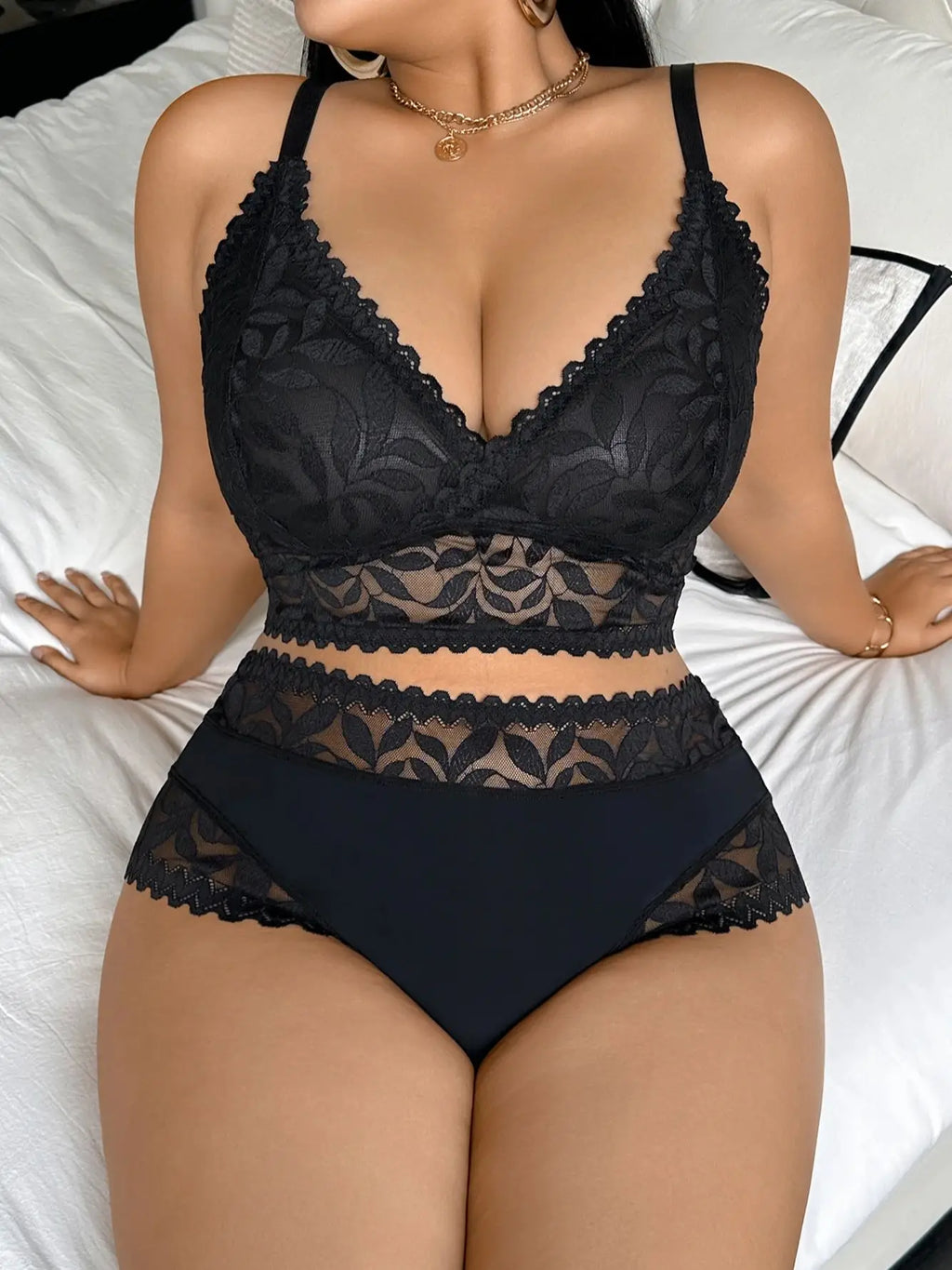 Lace Women's Sexy Lingerie Set Soft Wireless Unlined Bra Mesh Spliced Breathable Panties Floral Lace Bra Set