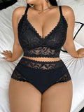 Lace Women's Sexy Lingerie Set Soft Wireless Unlined Bra Mesh Spliced Breathable Panties Floral Lace Bra Set